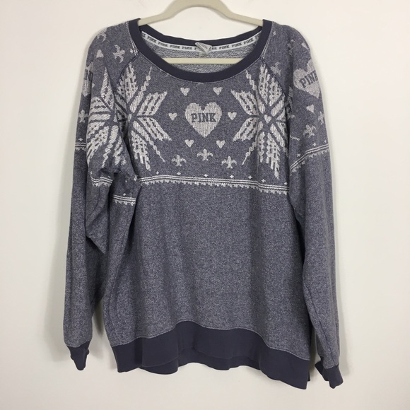 PINK Victoria's Secret Tops - VS Pink Blue Snowflake Print Crewneck Sweatshirt